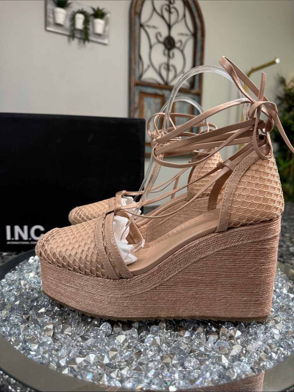 INC International Concepts Blush Lace-Up Espadrille Wedge NEW 7.5